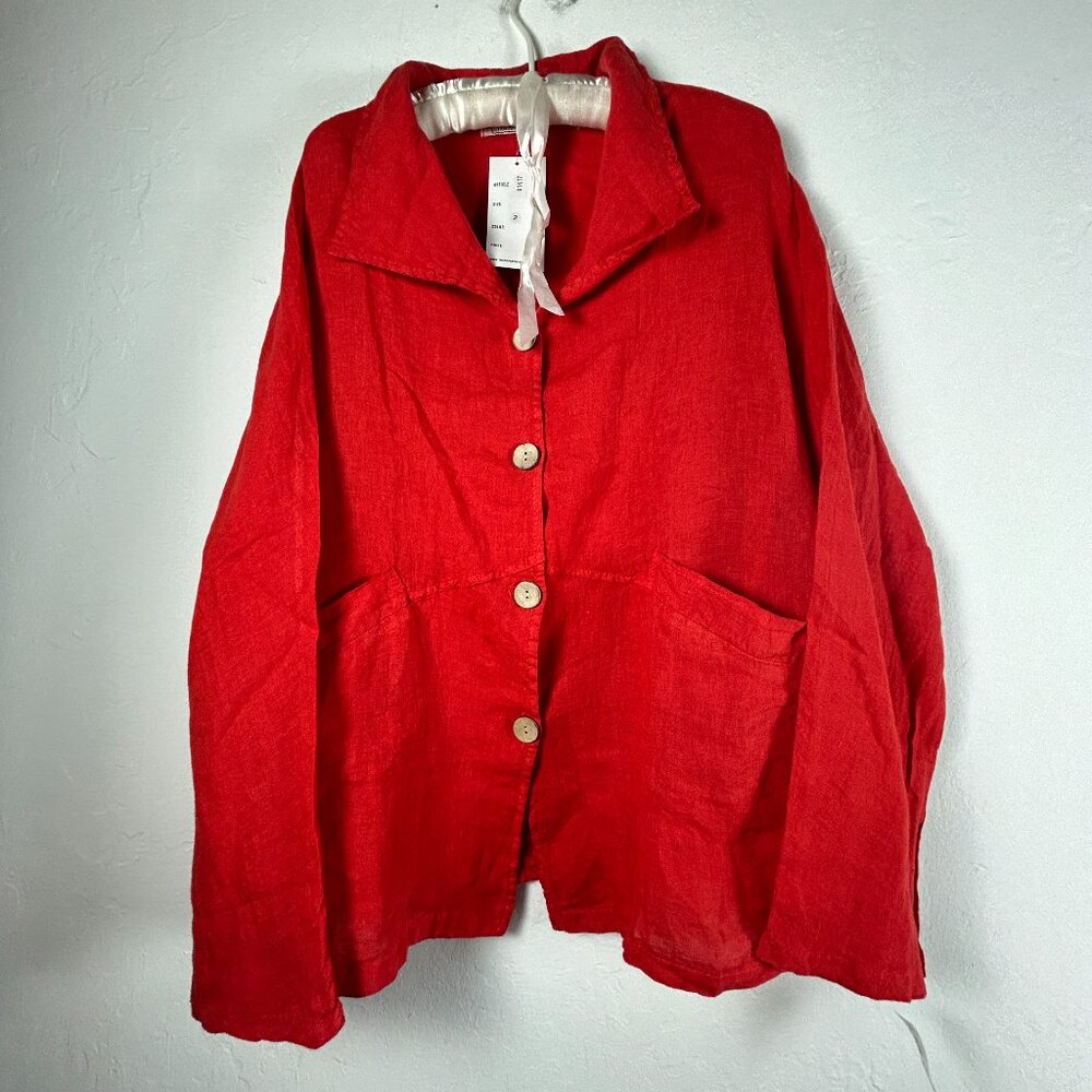 T By Transparente Linen Shirt Jacket Size 2 Red Lagenlook Made In Italy New